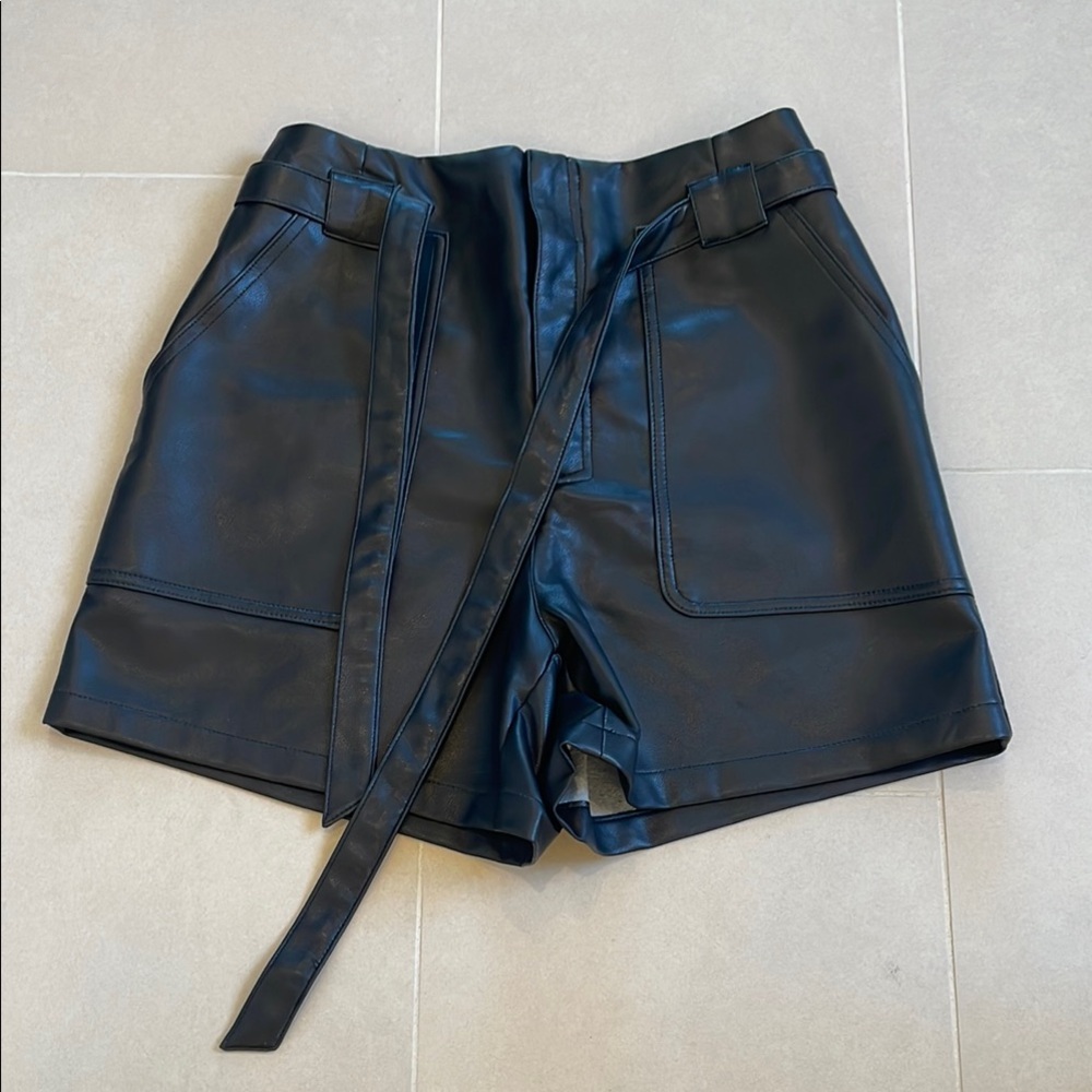 bagatelle Black Faux Leather High-Waist Shorts with Tie Belt
